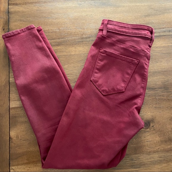 L’AGENCE MARGOT COATED skinny JEANS IN DARK BERRY burgundy SIZE 26 - Picture 6 of 14